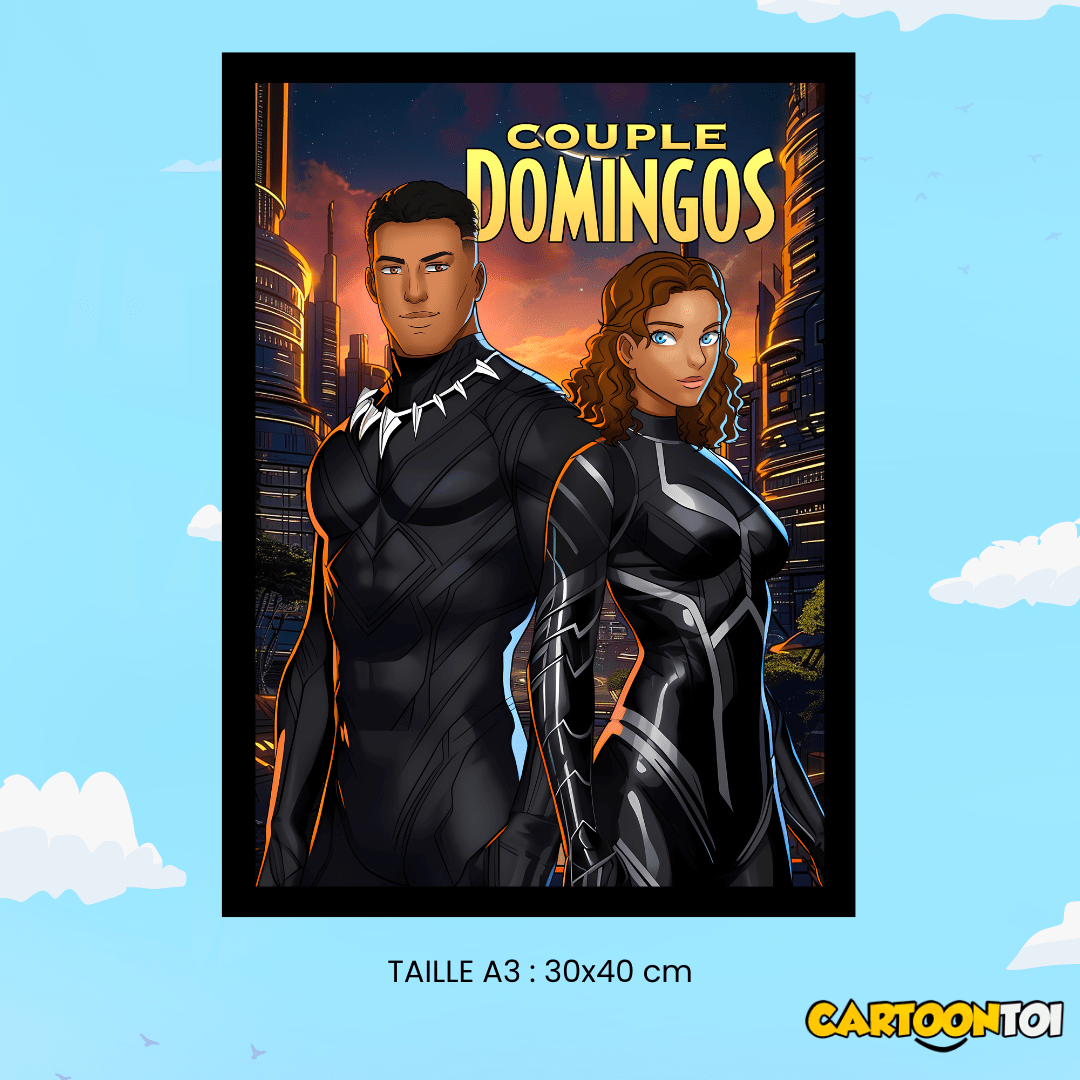 portrait de couple personnalisé en personnage Black Panther