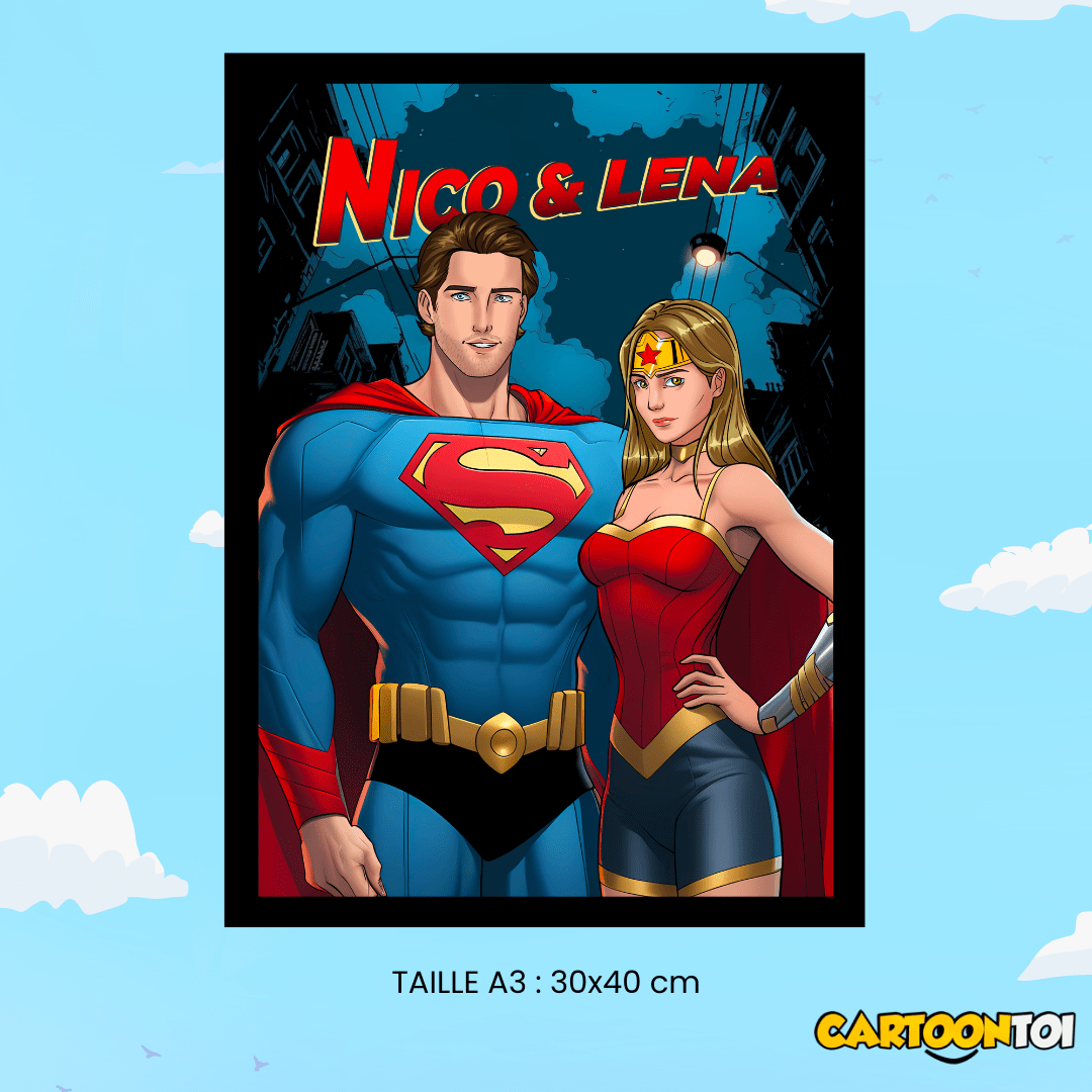 affiche superman en couple personnalisé